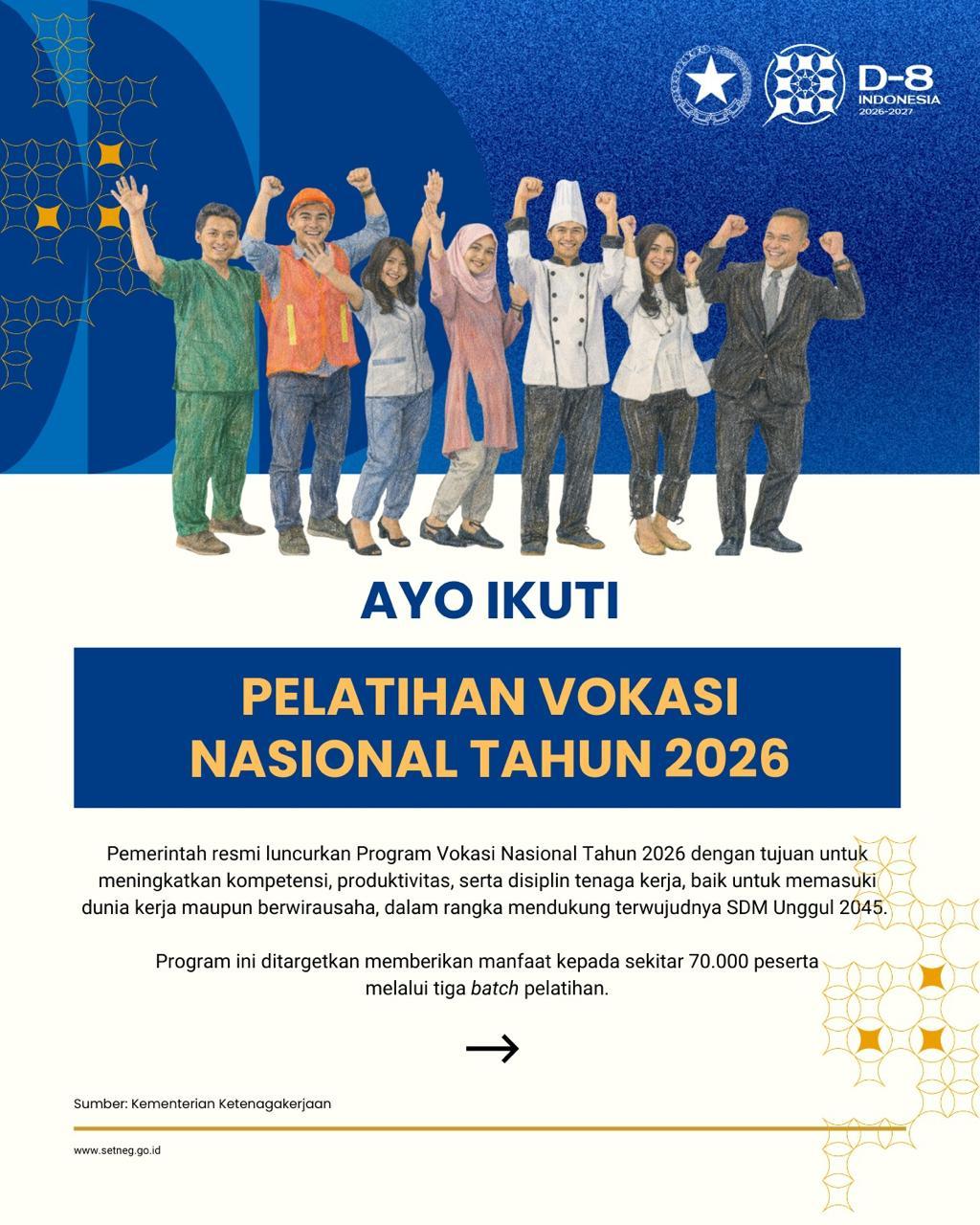 Pendaftaran Pelatihan Vokasi Nasional 2026 Batch 1 Diperpanjang hingga 24 Maret 2026