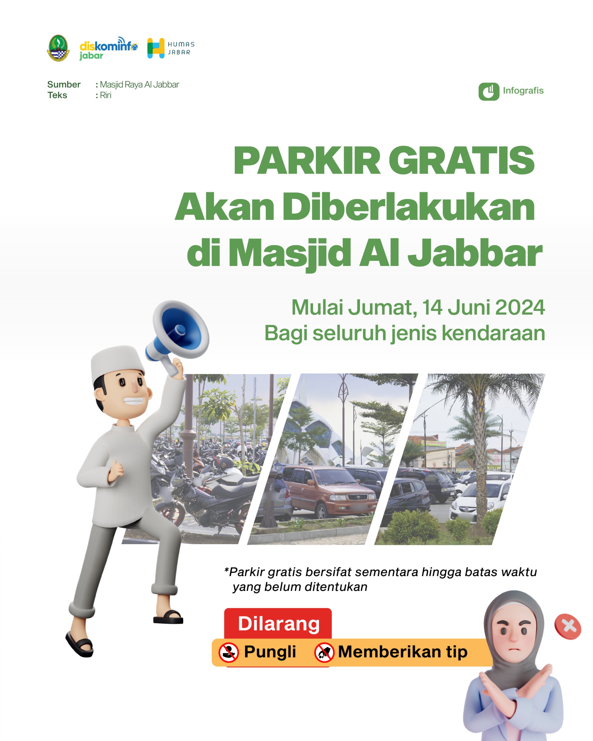 Biaya Parkir di Masjid Raya Al Jabbar Sementara Gratis