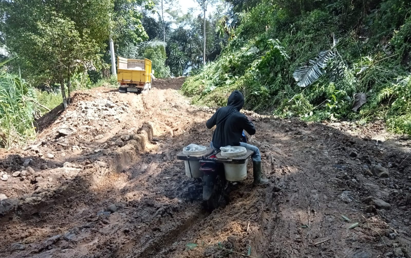 Tak Kunjung Diperbaiki, Jalan Kabupaten Penghubung Dua Desa di Naringgul Rusak Parah