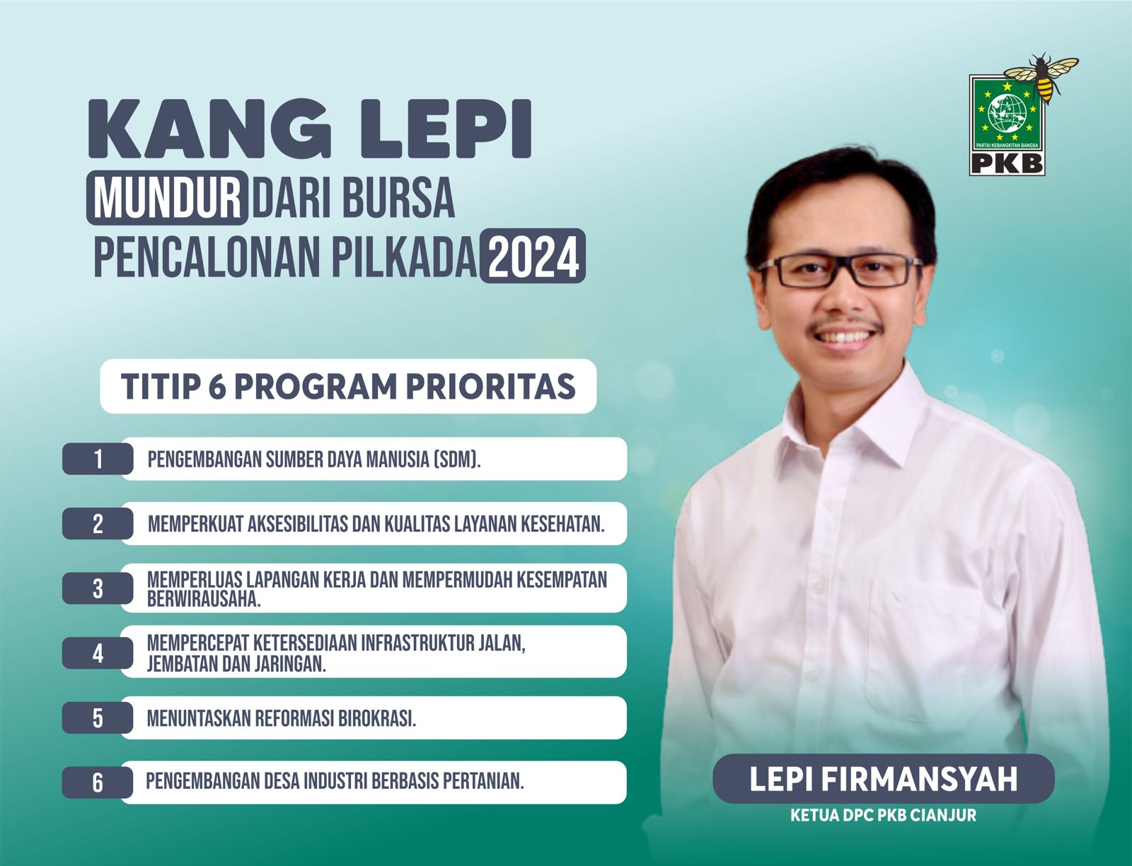 Kang Lepi Mundur dari Bursa Pencalonan Bupati dan Wabup Cianjur, Titip Enam Program Prioritas 