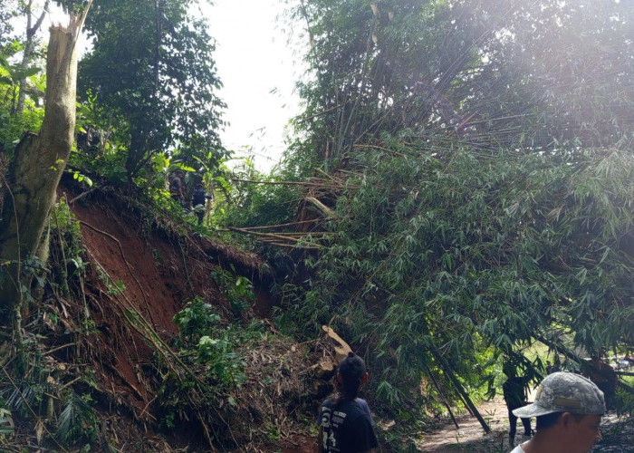 Material Longsor Tutup Akses Penghubung Dua Desa di Cikalongkulon Cianjur