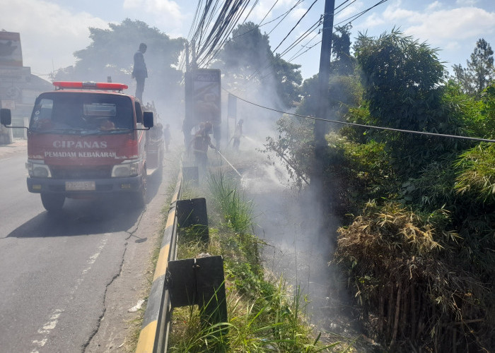 Lahan di Jalan Raya Cipanas Cianjur Terbakar, Diduga Dipicu Pembakaran Sampah