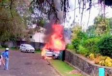 Mobil Wisatawan Terbakar Usai Tabrak Gardu Listrik di Kawasan Villa Kota Bunga Cipanas Cianjur