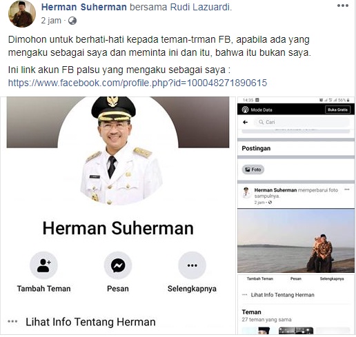Hati-hati Akun Facebook Palsu Herman Suherman