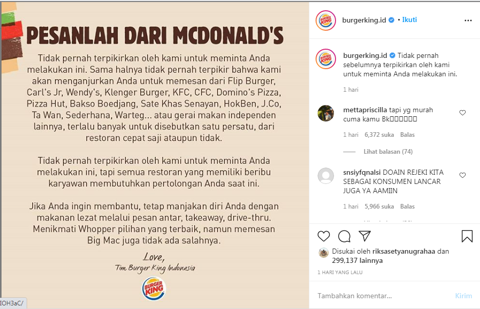 Burger King Ajak Beli Produk McDonald's hingga Warteg