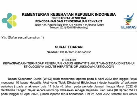 Kemenkes Terbitkan Surat Edaran Kewaspadaan Kasus Hepatitis Akut