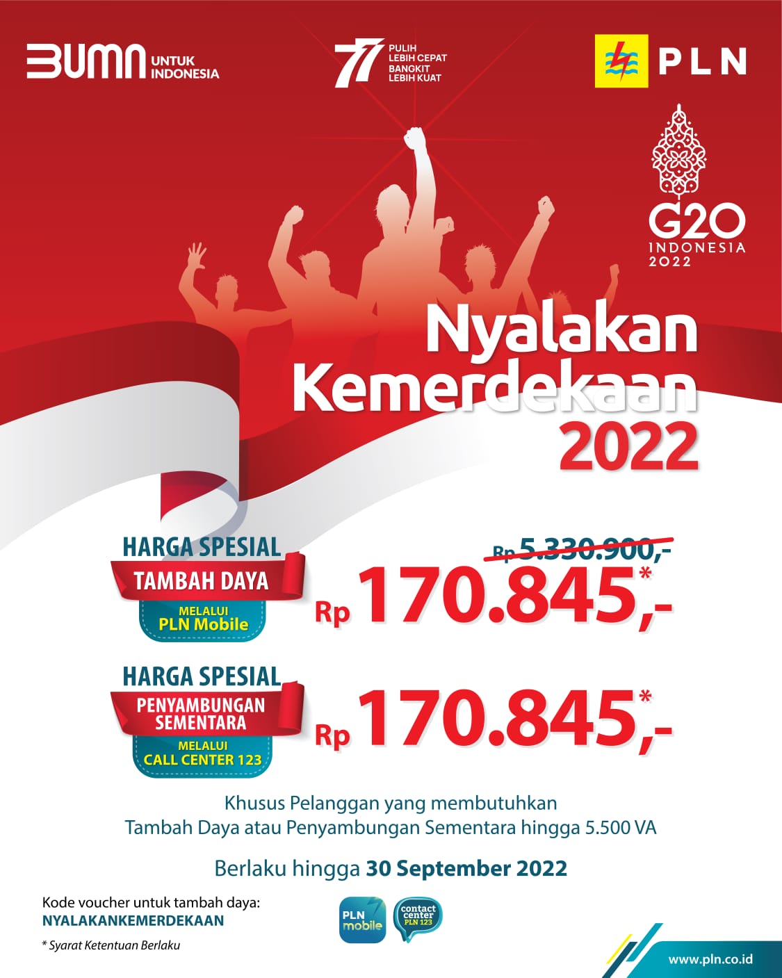 Promo Nyalakan Kemerdekaan, PLN Beri Diskon Tambah Daya Hanya Rp170.845